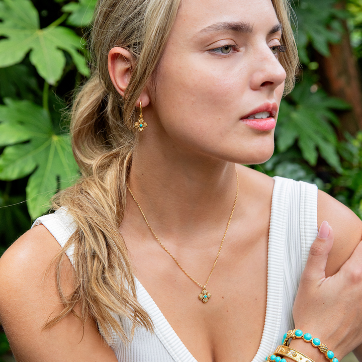 Berry Clover Double Sided Charm Necklace, Turquoise