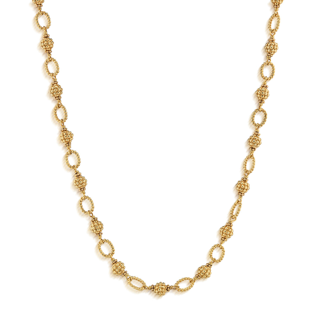 Gold chain necklace with gold berry beads