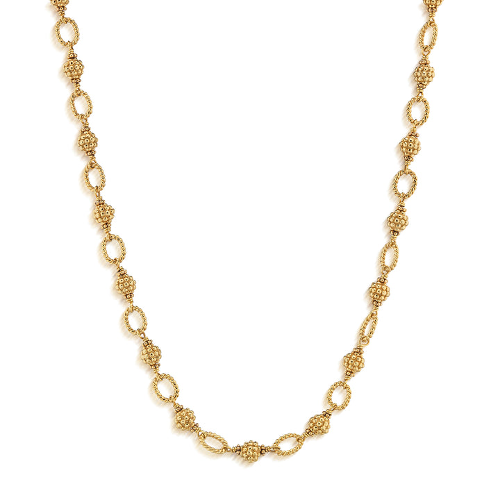Gold chain necklace with gold berry beads