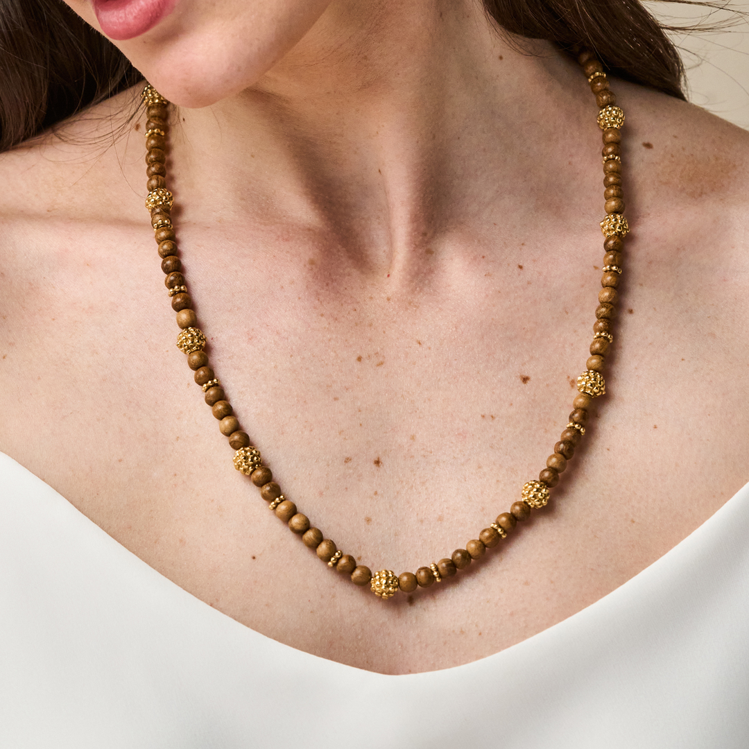 Berry Single Strand Petite Beads Necklace, 24" Teak