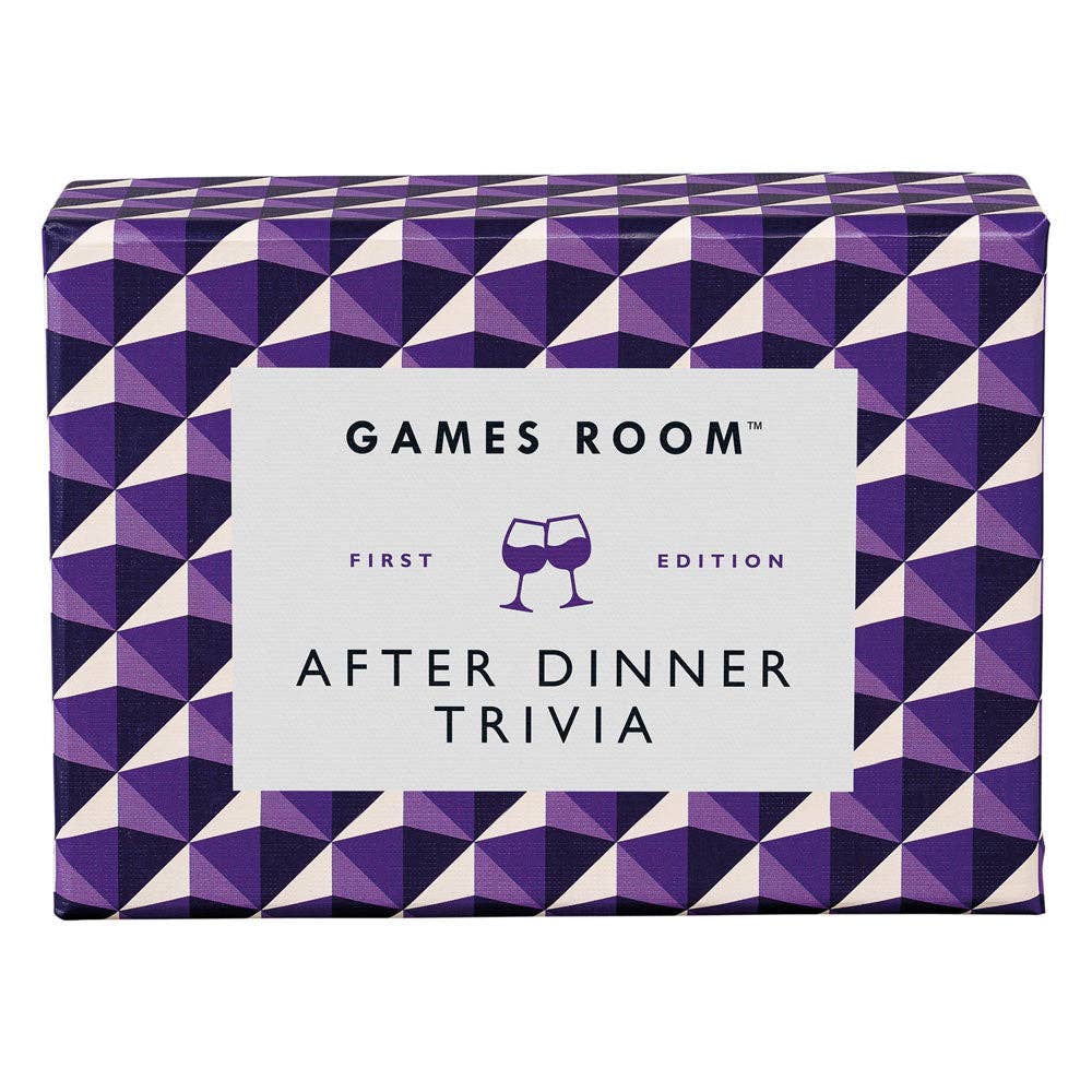 After Dinner Trivia game box with geometric pattern on a white background