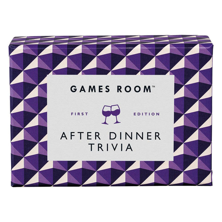 After Dinner Trivia game box with geometric pattern on a white background