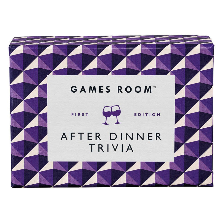 After Dinner Trivia game box with geometric pattern on a white background