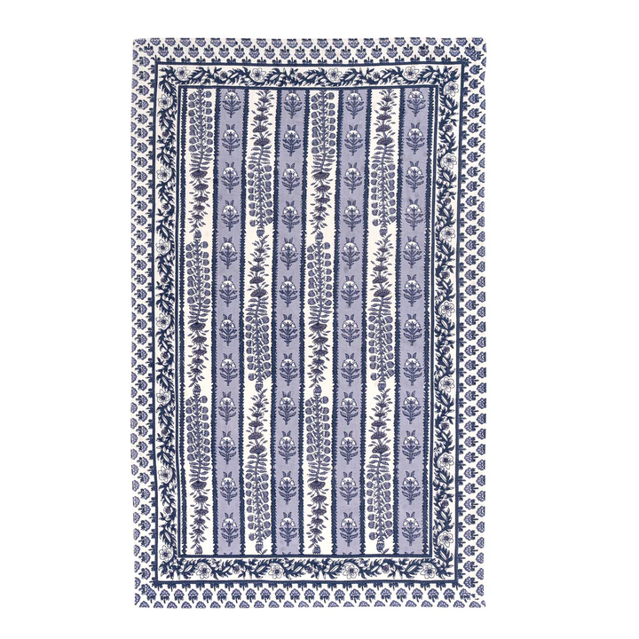 tea towel with blue and white floral pattern on a white background