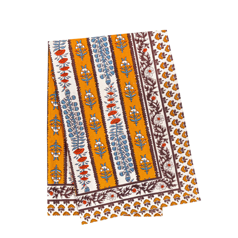 Decorativetea towel with floral pattern on a white background