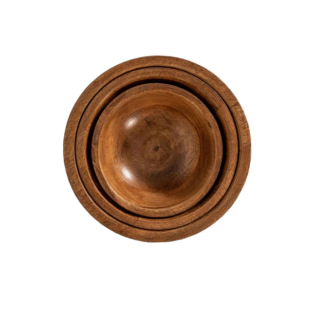 three wooden nesting bowls viewed from the top