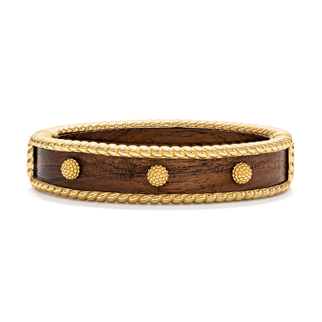 Wooden bracelet with gold berry and thread accents