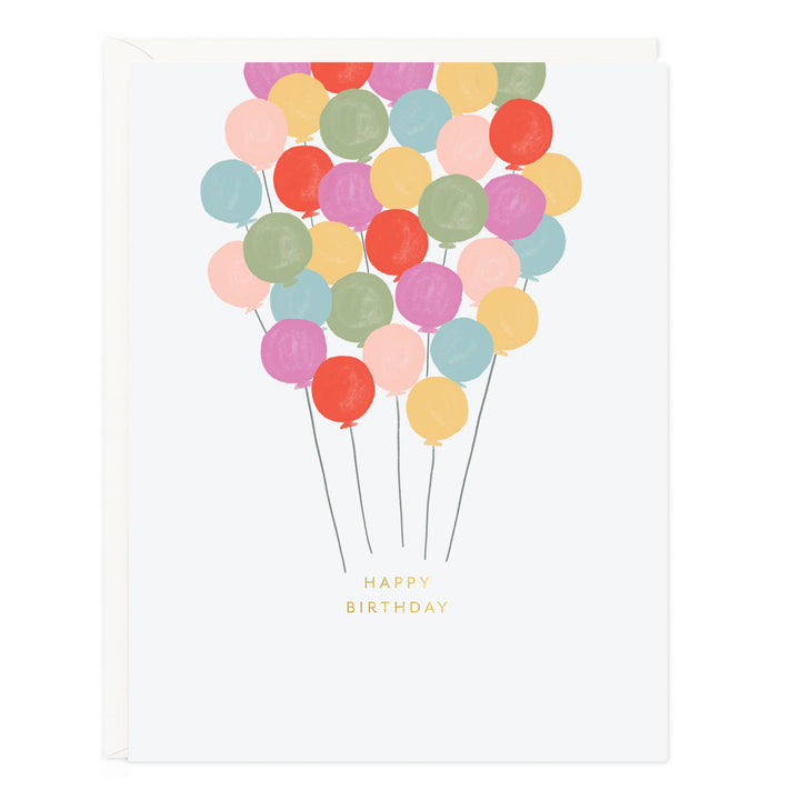 Greeting card with colorful balloons and 'Happy Birthday' text 