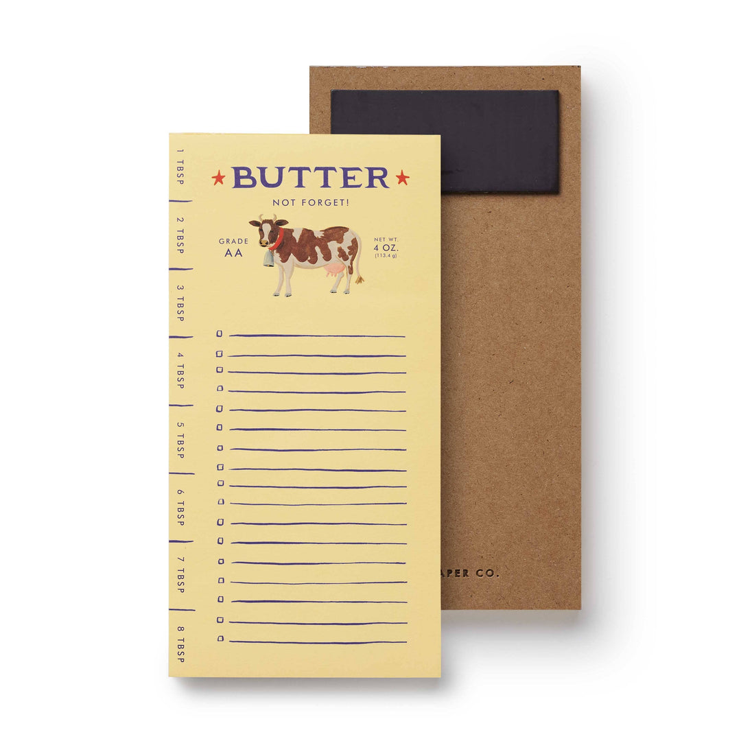 A to do list designed to look like a stick of butter with an illustration of a cow