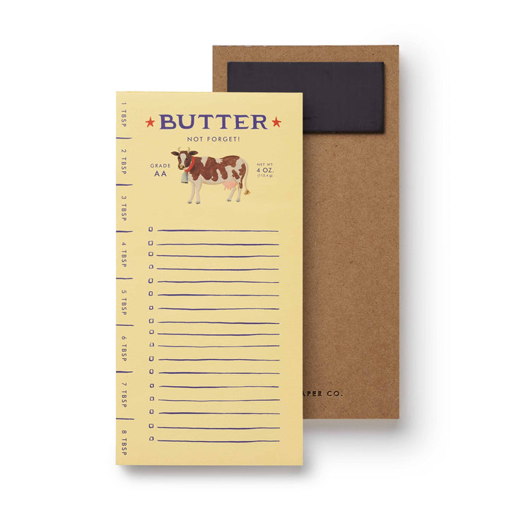 A to do list designed to look like a stick of butter with an illustration of a cow