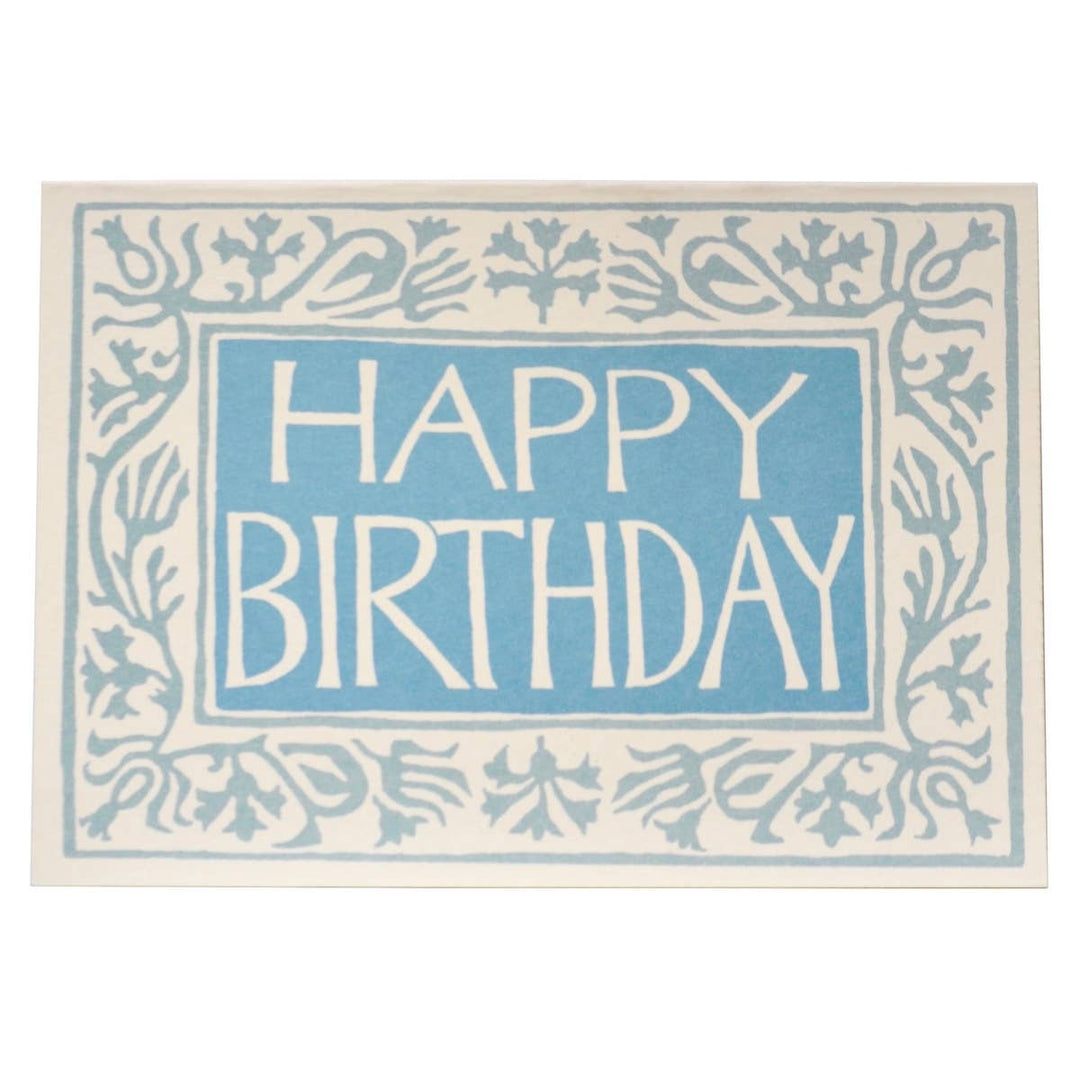 Decorative birthday card with 'Happy Birthday' text on a blue background