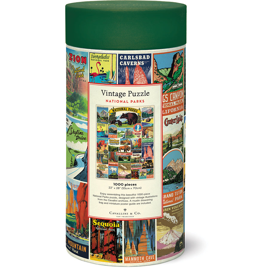 backside of container for national parks puzzle by cavallini and co