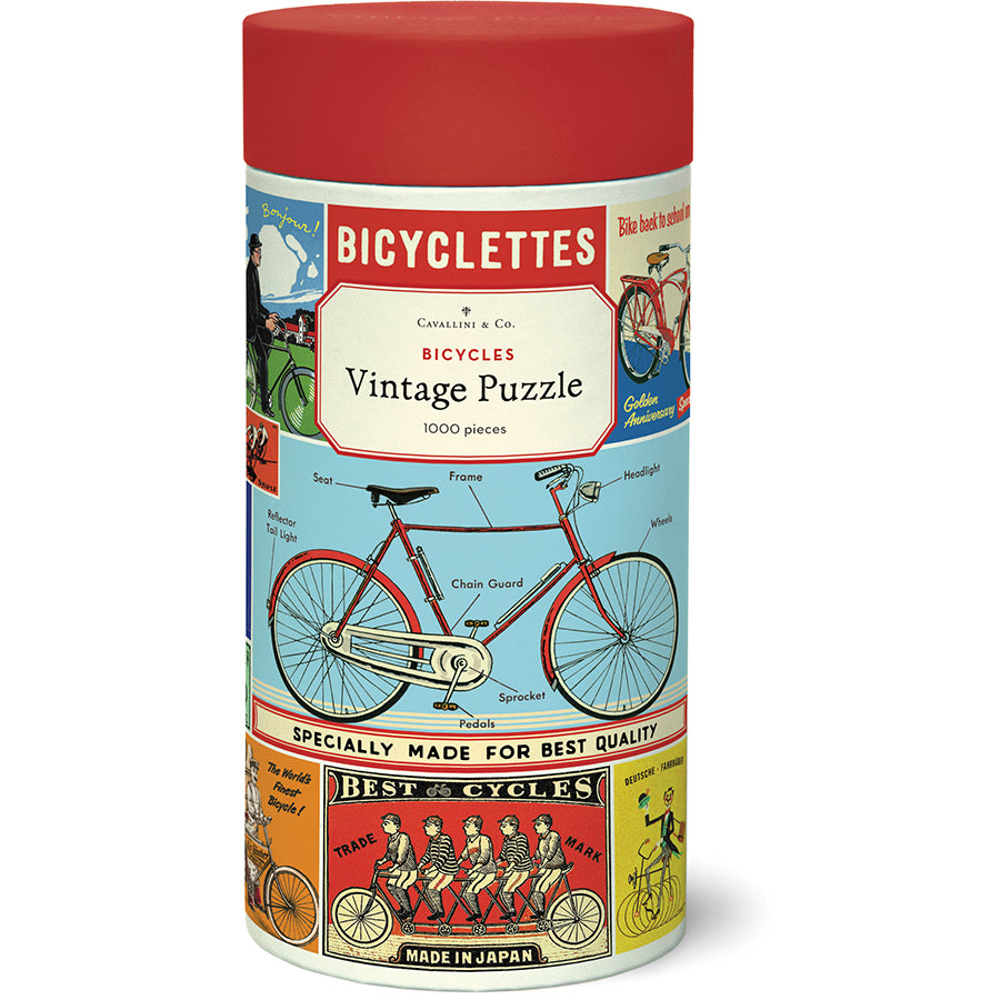 cavallni and co vintage puzzle in tube container bicycles