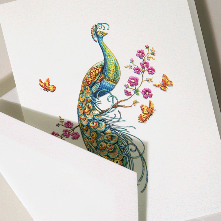 Colorful peacock generated image on a white background