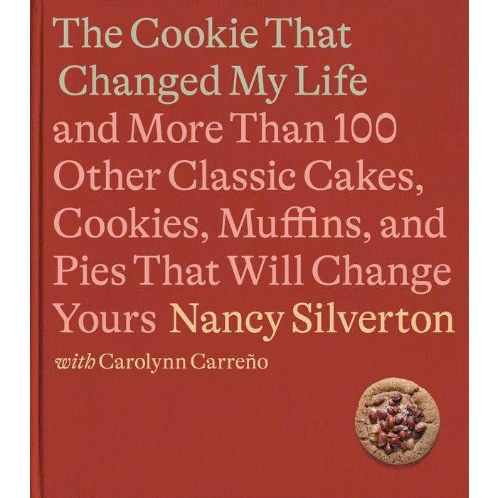 Book cover of 'The Cookie That Changed My Life' by Nancy Silverton with a red background and cookie illustration.
