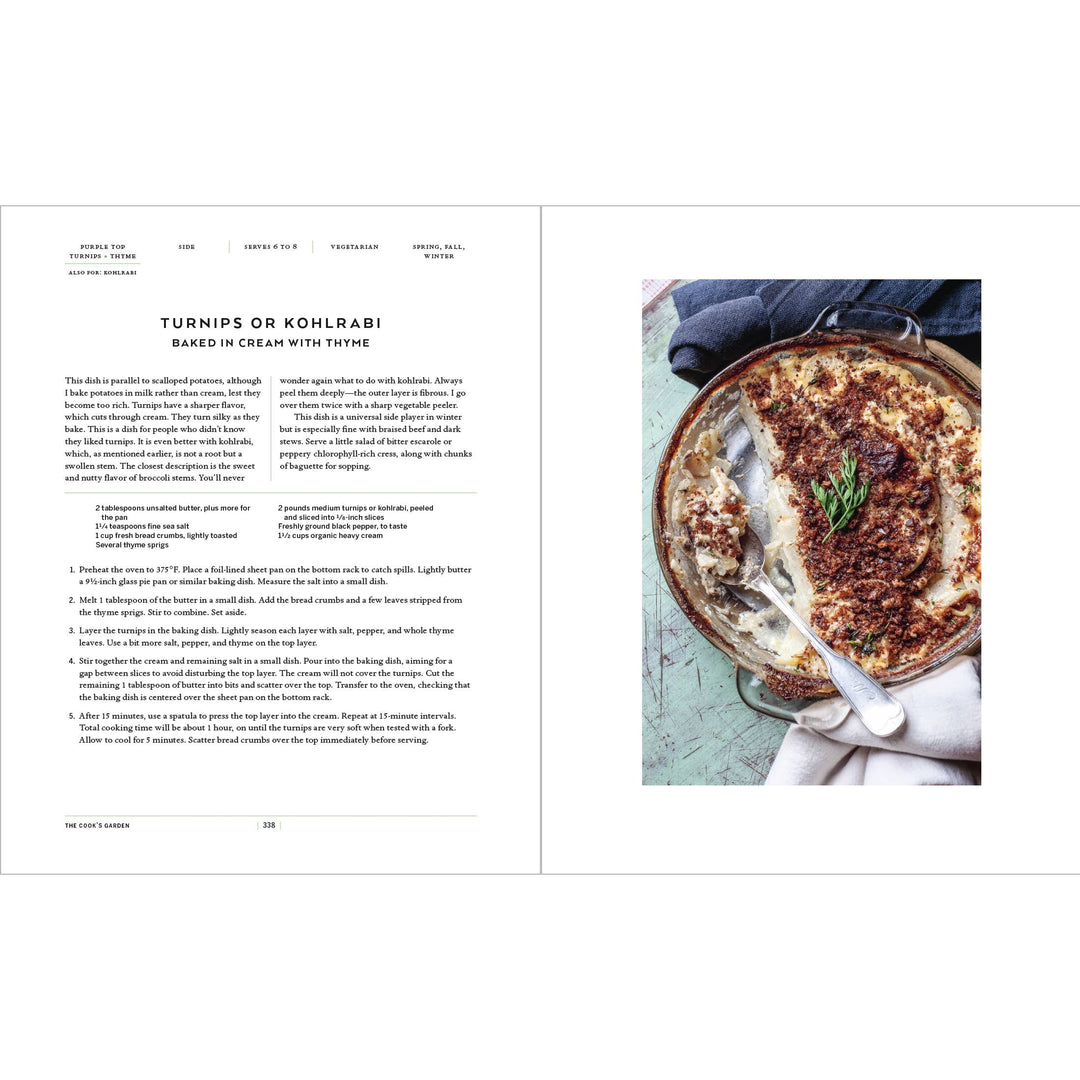 Book page with text and a photograph of a dish on a white background