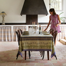 Load image into Gallery viewer, couleur nature french lavendar tablecloth with place settings in dining room 
