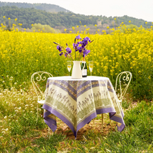 Load image into Gallery viewer, couleur nature french lavender tablecloth in a wildflower field
