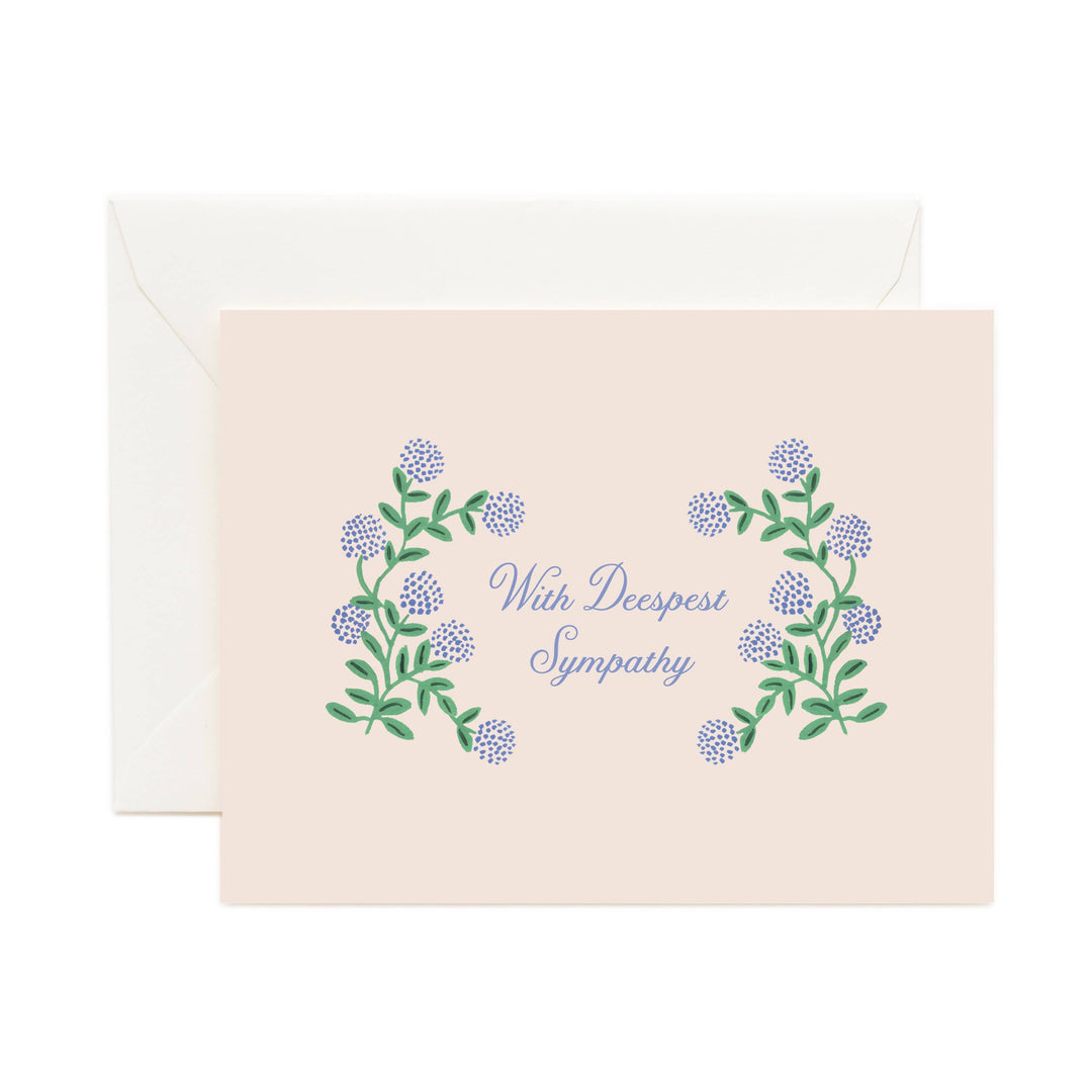 Sympathy card with floral design and 'With Deepest Sympathy' text on ivory paper