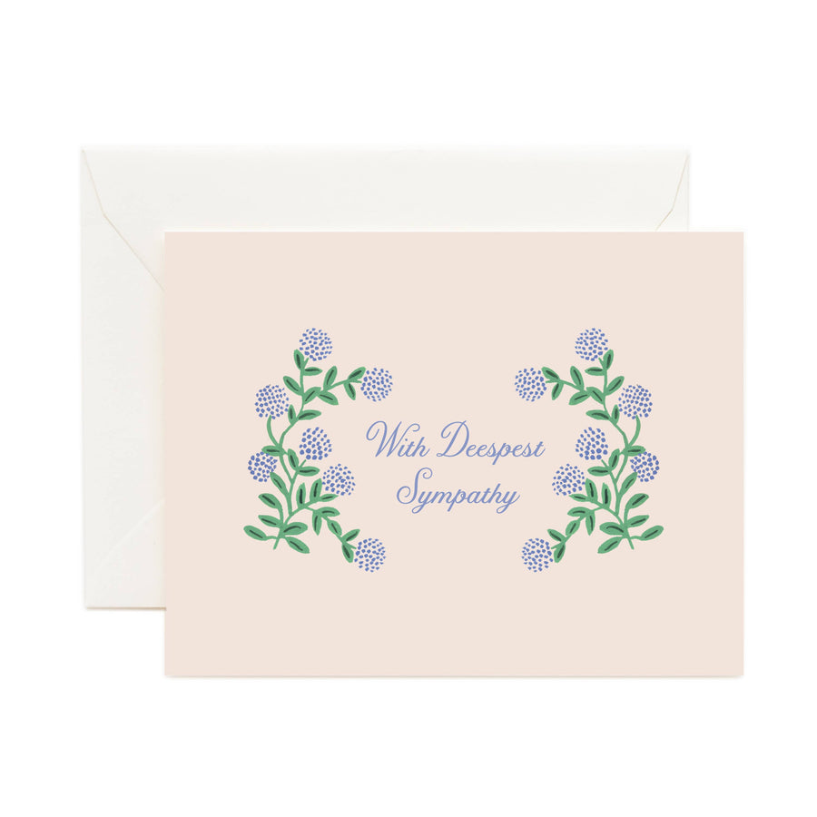 Sympathy card with floral design and 'With Deepest Sympathy' text on ivory paper