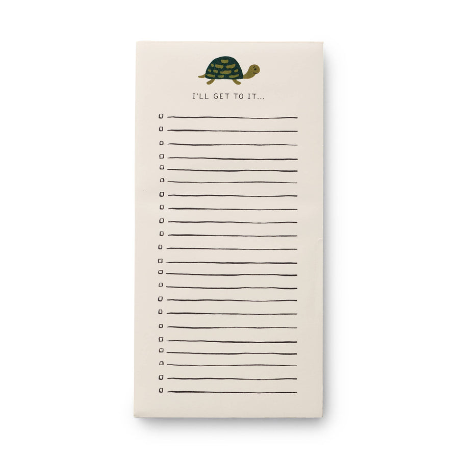 Notepad with turtle illustration and text "reading "I'll get to it..."