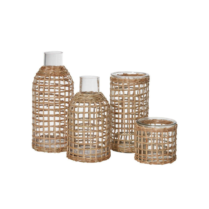 Rattan Wrapped Glass Vases