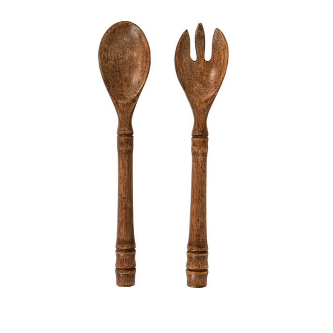 Wooden serving spoon and serving fork 