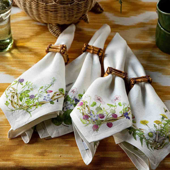 Juliska Meadow Walk Linen Multi Napkin bunch in rings