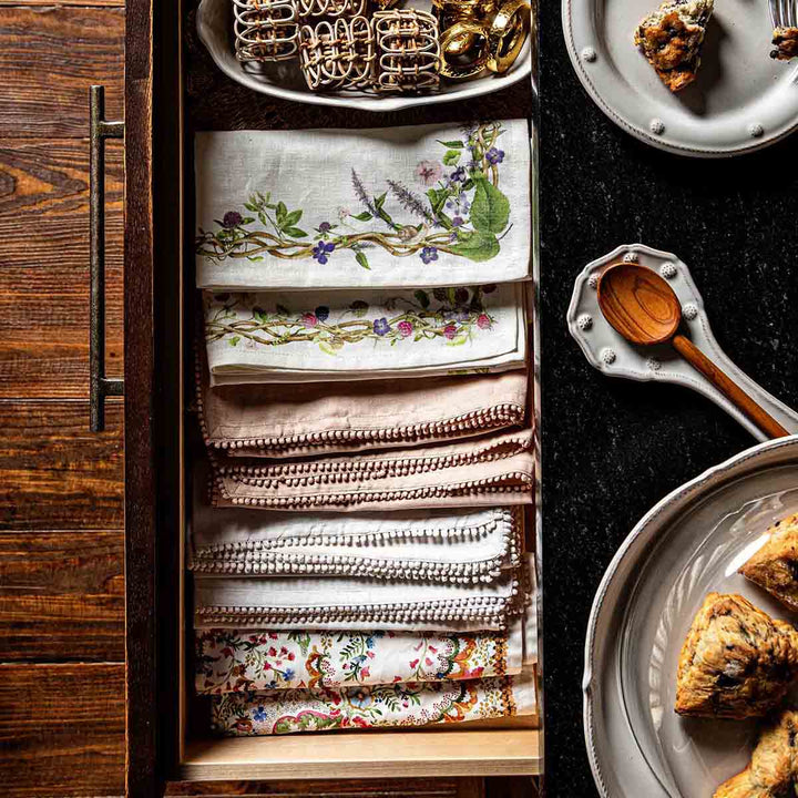 Juliska napkins in a drawer