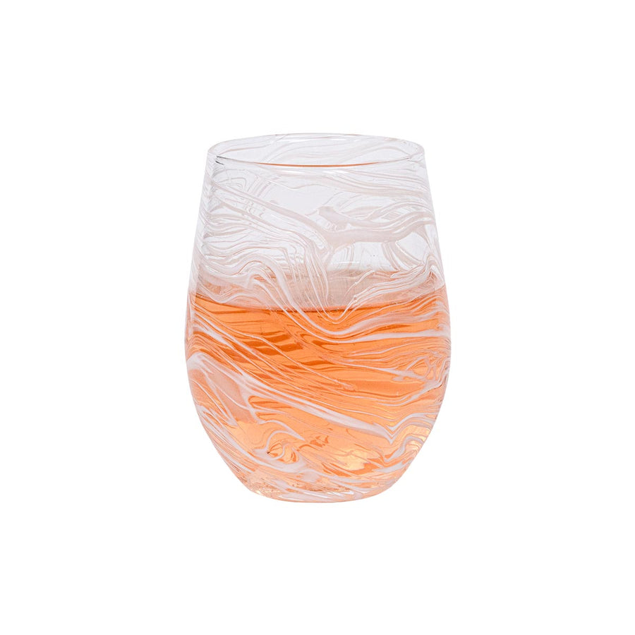 Juliska Puro Marbled White Stemless Wine with rose wine