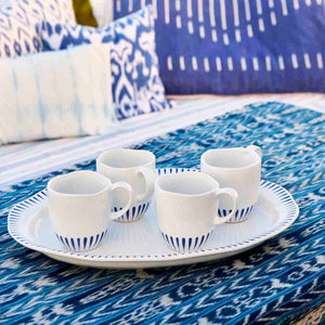 Juliska Sitio Stripe Delft Blue Mug on platter