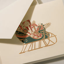 Load image into Gallery viewer, Crane and co green sleigh christmas card details
