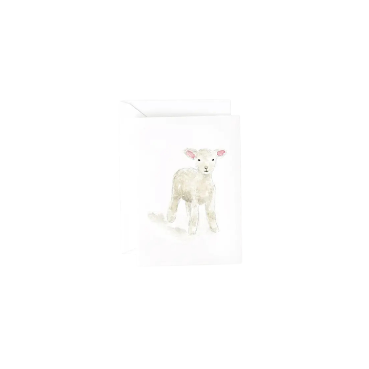 A gift enclosure card with a watercolor illustration of a white lamb