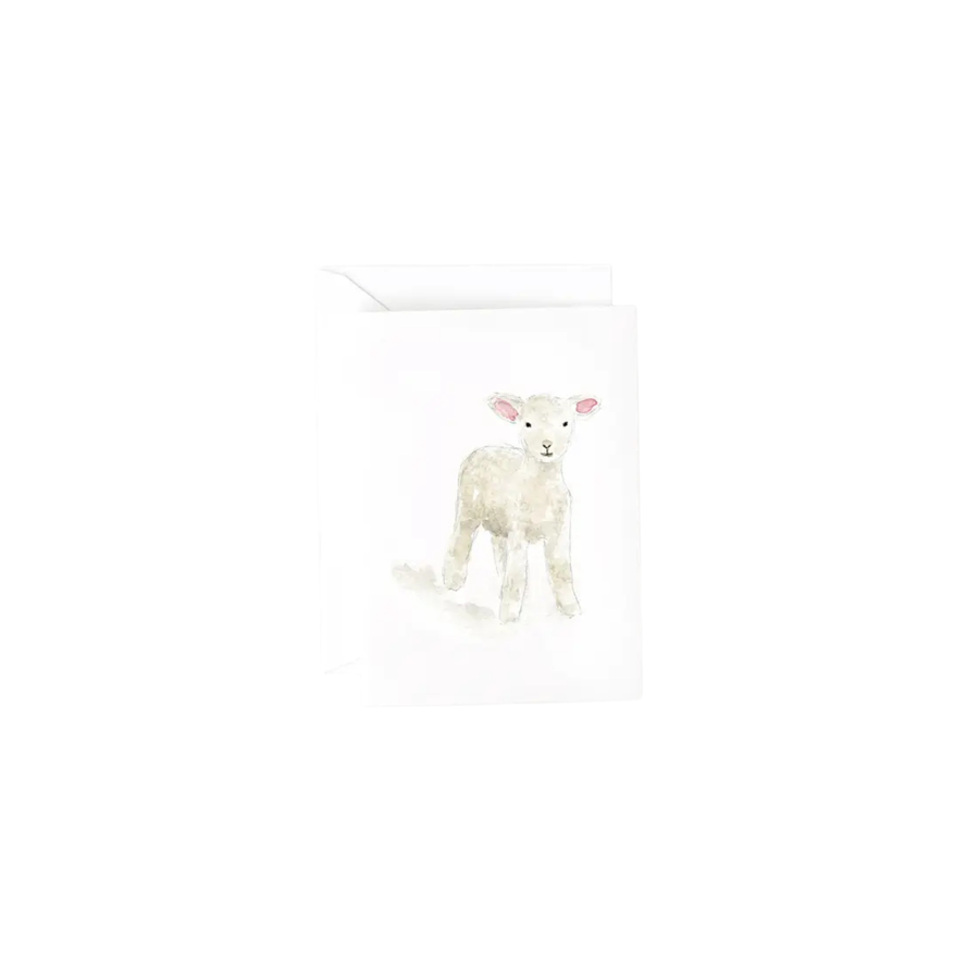 A gift enclosure card with a watercolor illustration of a white lamb