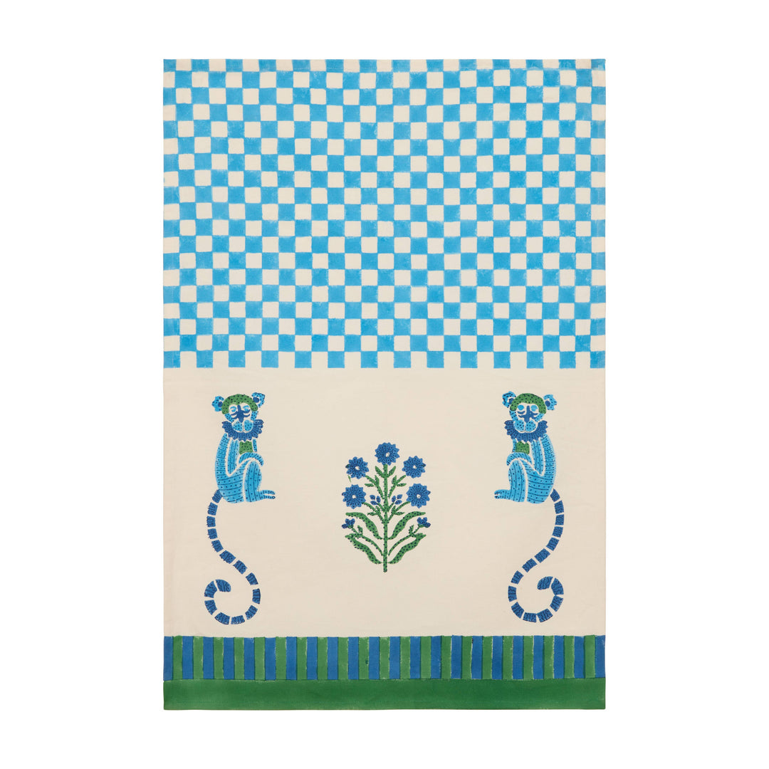 Jeu de Singes Blue & Green Tea Towel