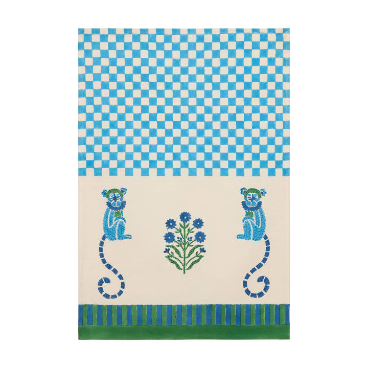 Jeu de Singes Blue & Green Tea Towel