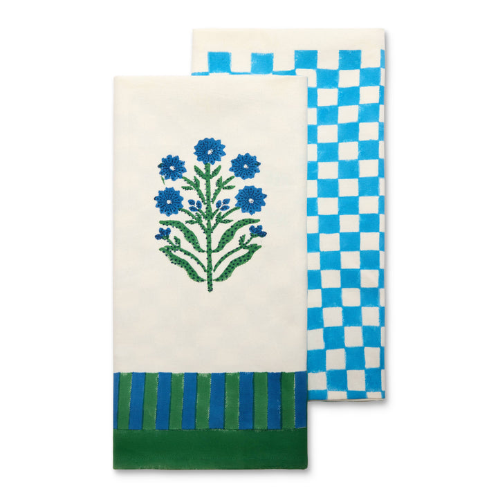 Jeu de Singes Blue & Green Tea Towel