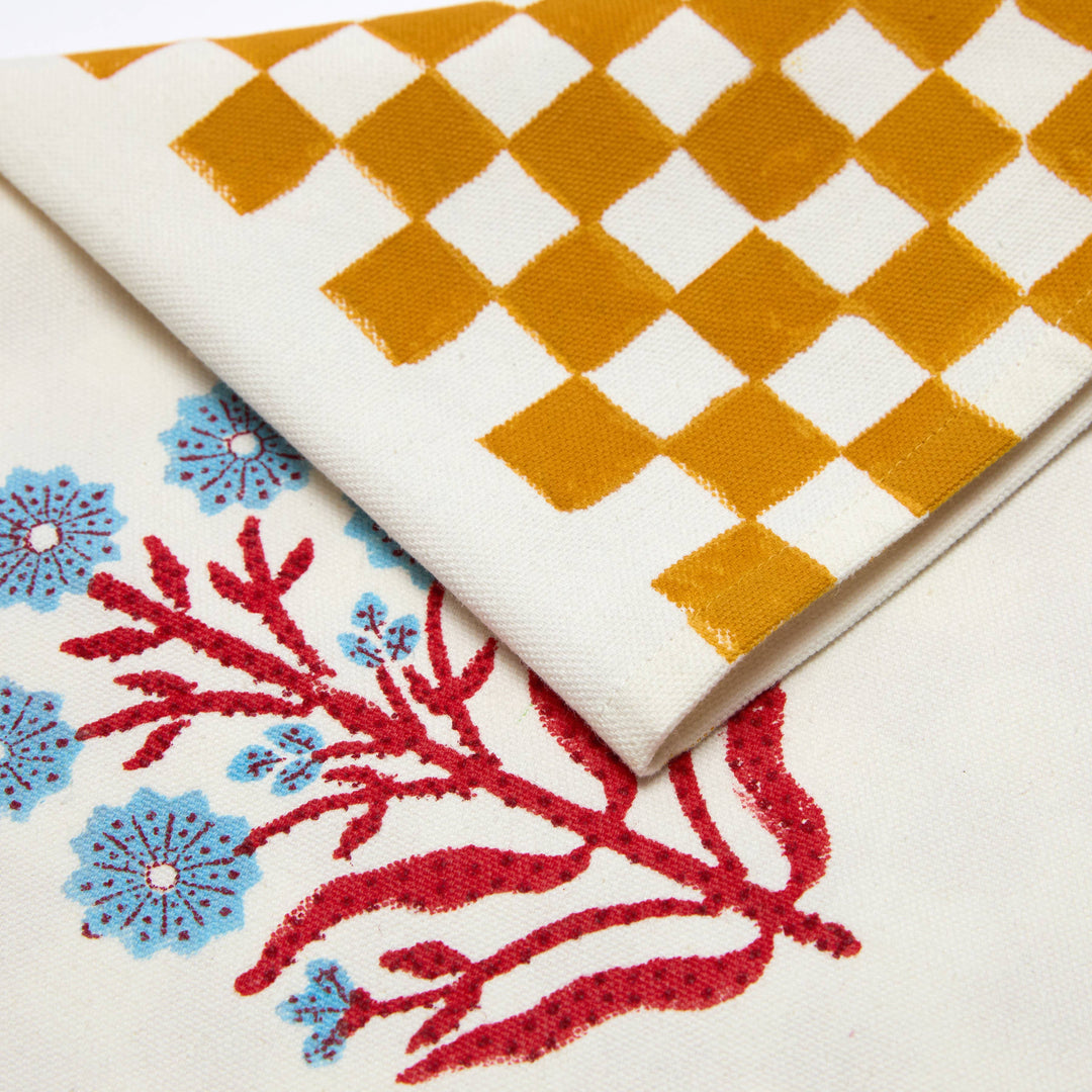 Jeu de Singes Mustard & Pink Tea Towel