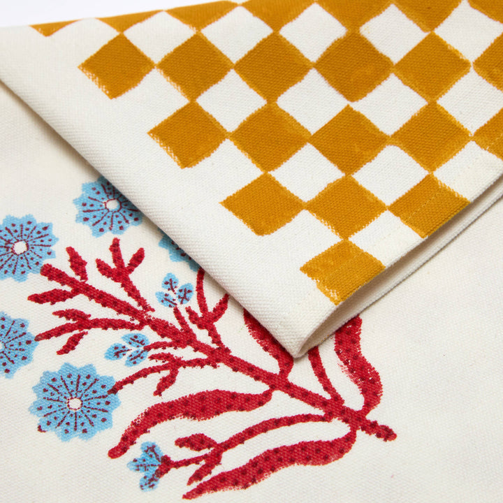 Jeu de Singes Mustard & Pink Tea Towel
