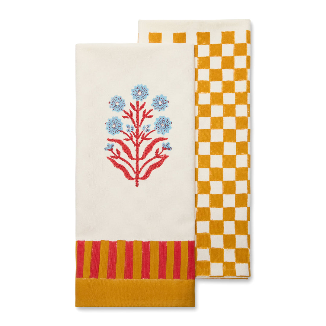 Jeu de Singes Mustard & Pink Tea Towel