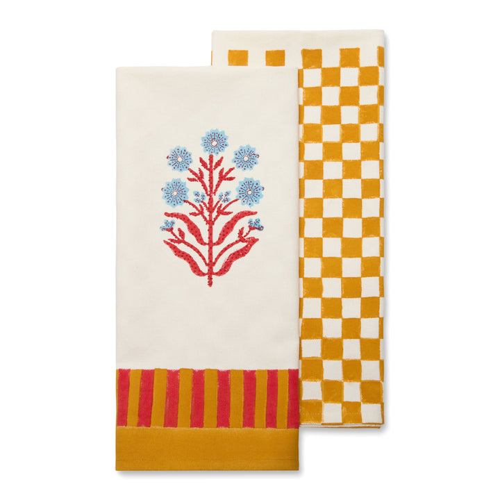 Jeu de Singes Mustard & Pink Tea Towel