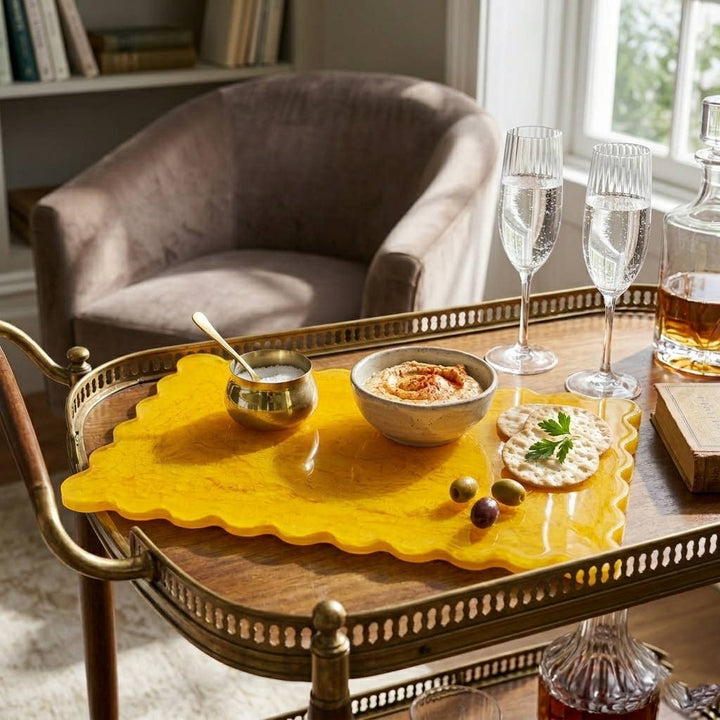 Mustard Scallop Resin Charcuterie Board 14x8"