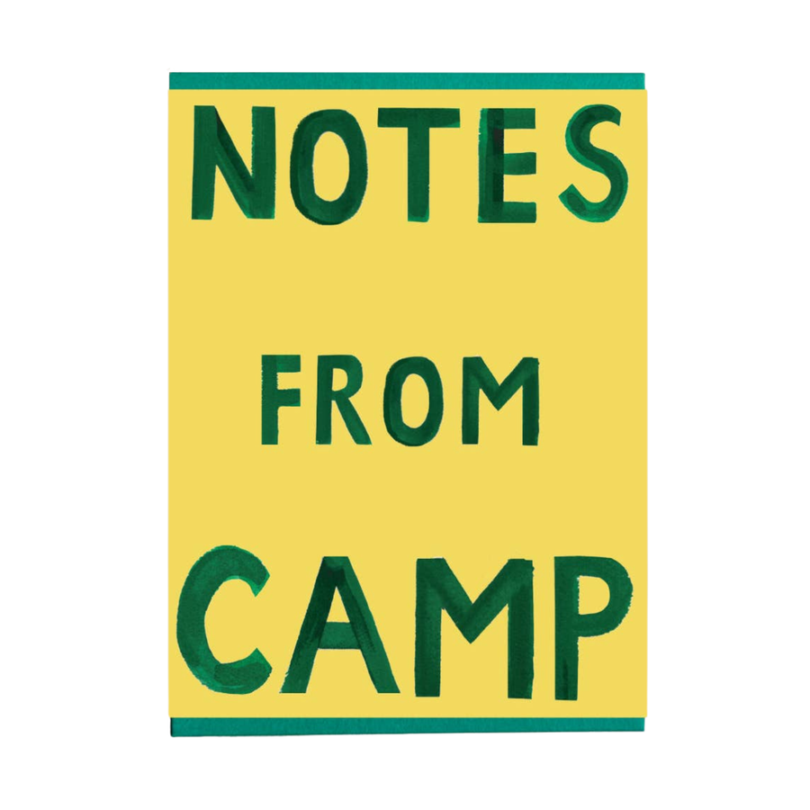 Book cover of 'Notes from Camp' with green text on a yellow background