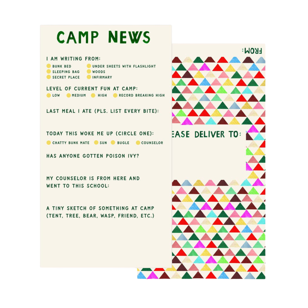 Camp news letter with colorful triangle pattern