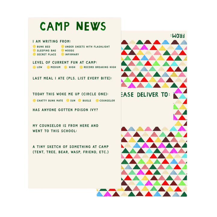 Camp news letter with colorful triangle pattern