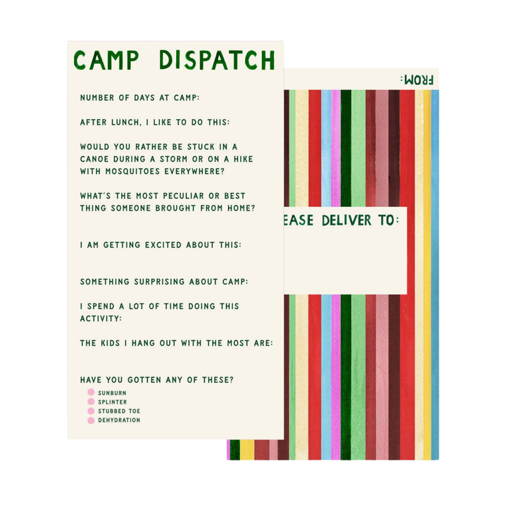 Camp dispatch form with colorful striped border