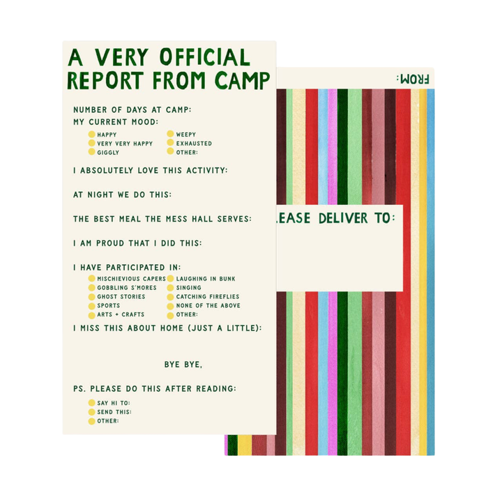 Children's camp report card with colorful stripes 