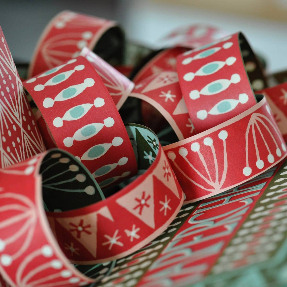 Red pink blue and black patterned paper chains