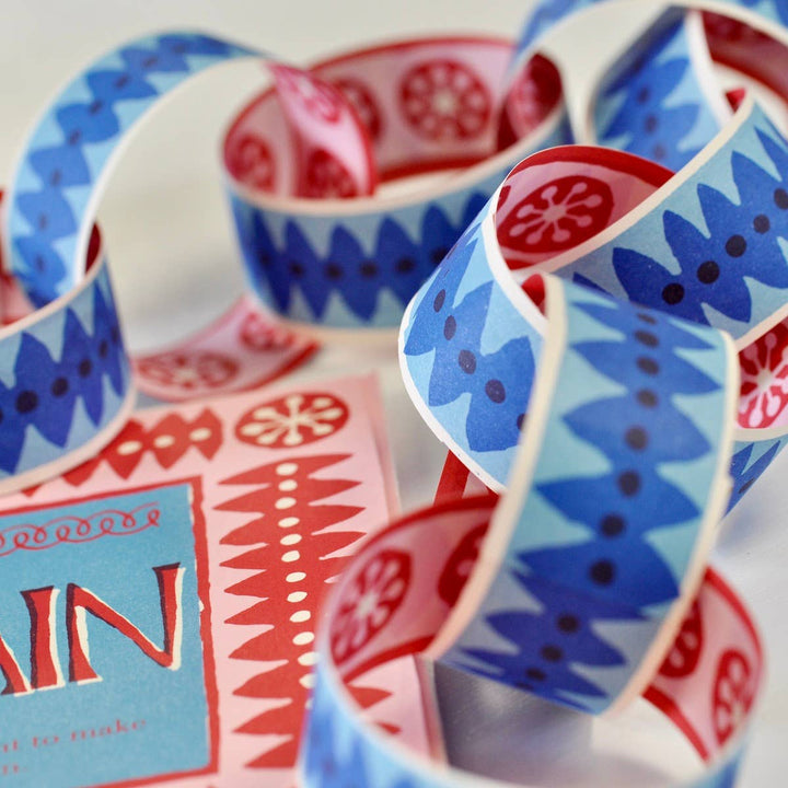  colorful blue, white, pink, and red paper chains