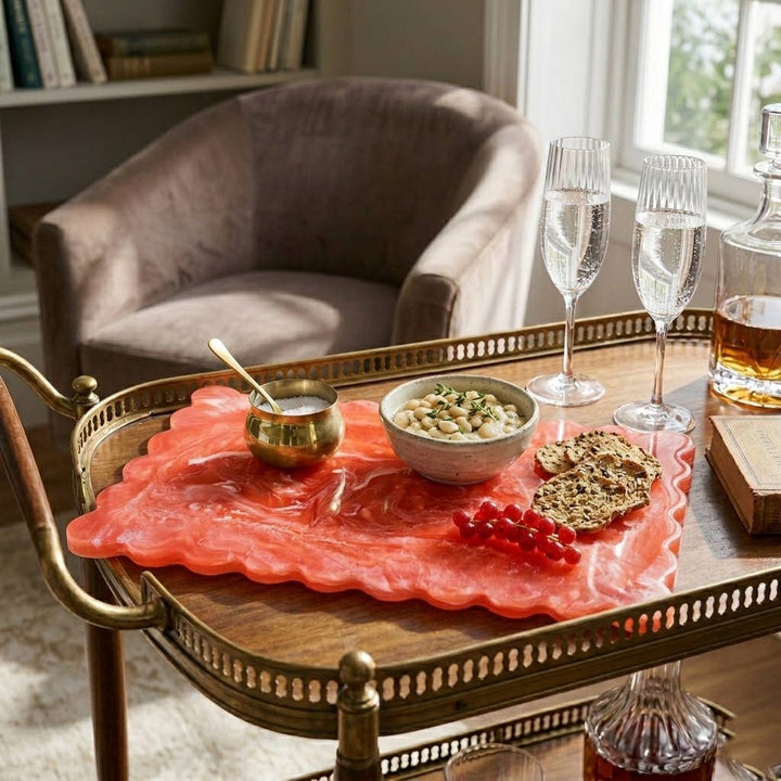 Pink Scallop Resin Charcuterie Board 14x8"